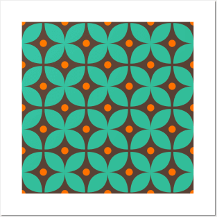 Geometric Pattern: Stylised Flower: Blue/Brown Posters and Art